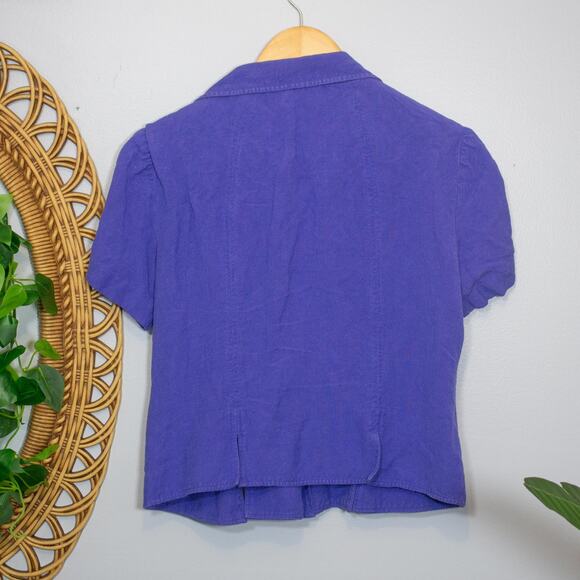 Vtg 90s Coldwater Creek Periwinkle Purple Short Sleeve Button Top | True Winter - Picture 2 of 6